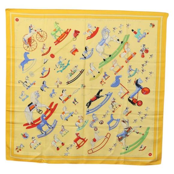 HERMES Carre 90 Scarf Silk Yellow Auth 104471 - Picture 1 of 15